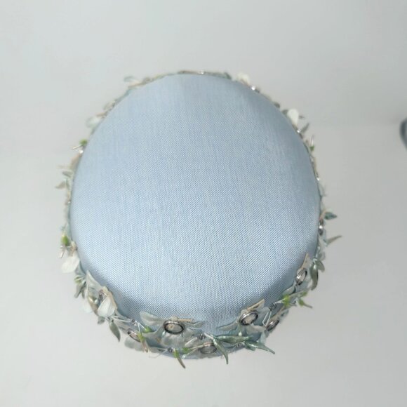 Vintage Neiman Marcus Pill Box Hat Blue Floral main image 5
